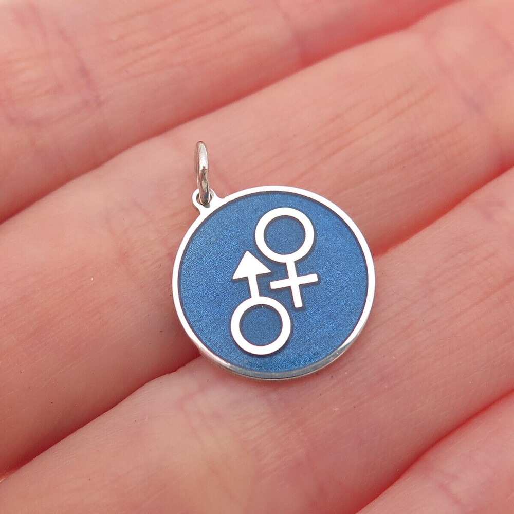 925 Sterling Silver Blue Enamel Male & Female Sign Mini Charm Pendant